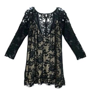 FP One black laced long sleeves beaded dress